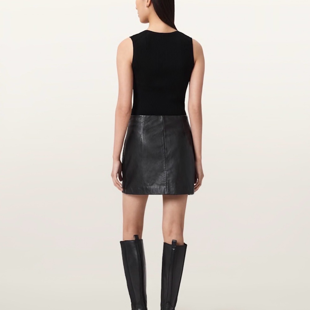 Jigsaw‎ Leather A-Line Skirt. Black, Size 8. Lined. Vintage. - Picture 2 of 8